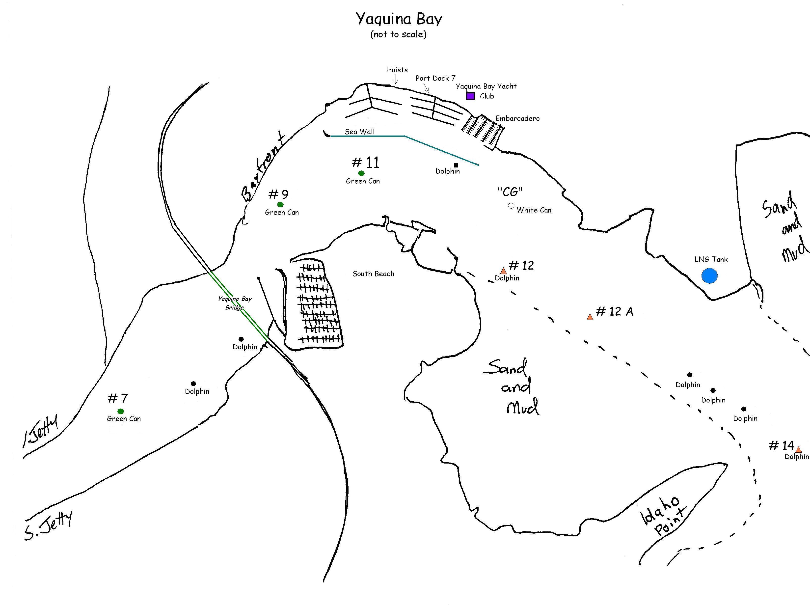 Hand-drawn sailing chart of Yaquina Bay